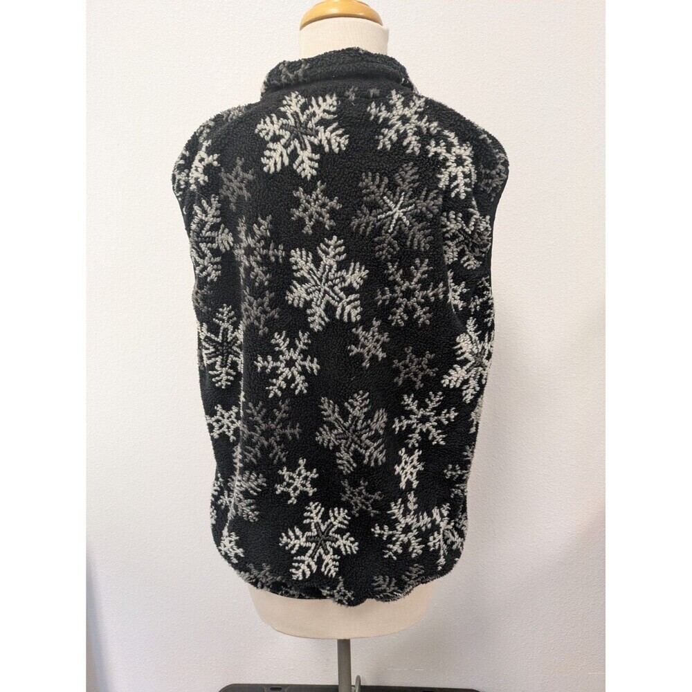 Vintage Black Fleece Snowflake Zipper Sweater Vest sz S Festive Holiday Ski - Picture 6 of 7